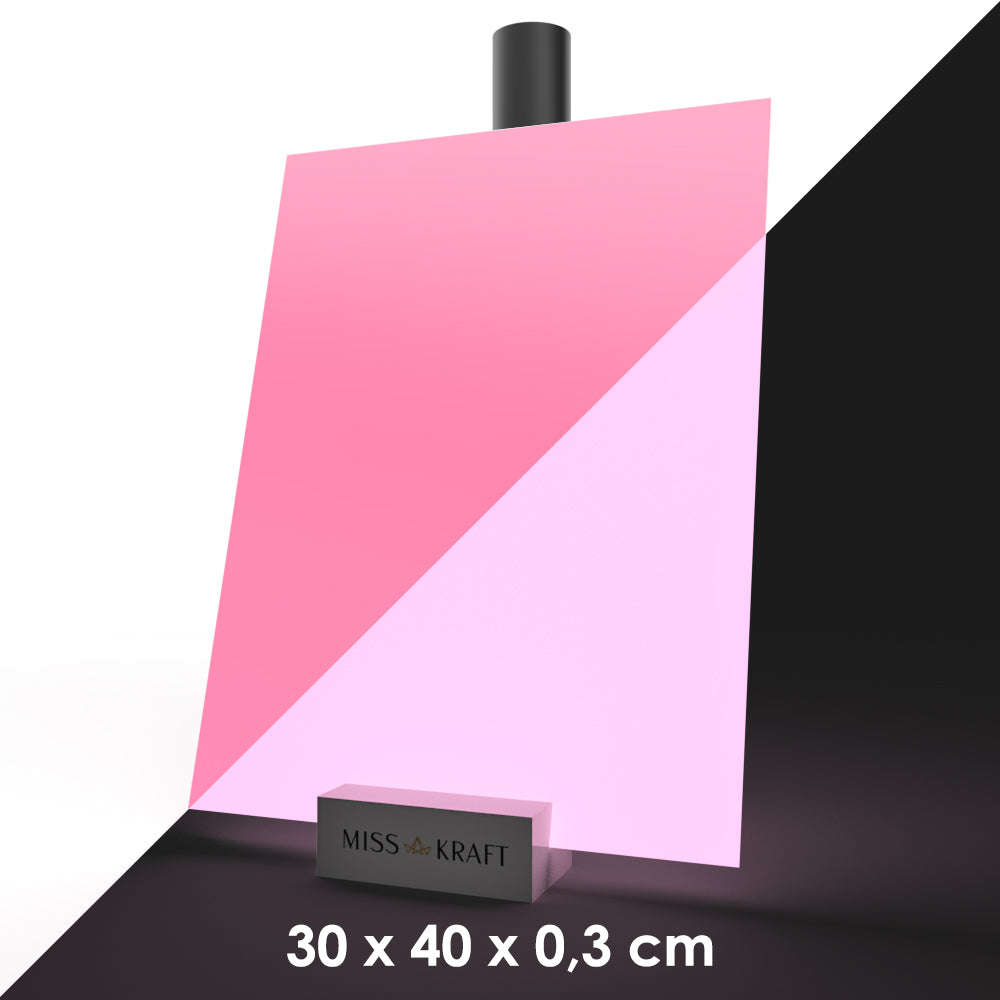 MissKraft - Plexiglass PMMA Acrylique - Phosphorescent Rose - 30 x 40 cm - Ép. 3 mm