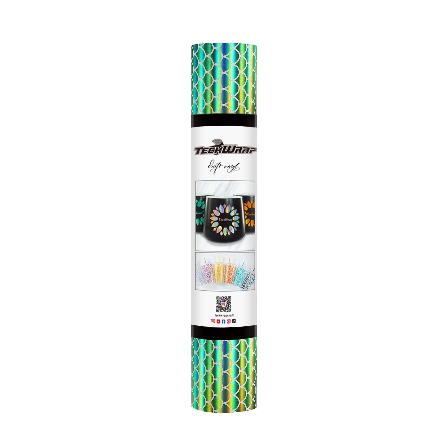 Holographic Opal Pattern Adhesive Vinyl - US to US / 5ft / Green Mermaid Scales - TeckwrapCraft