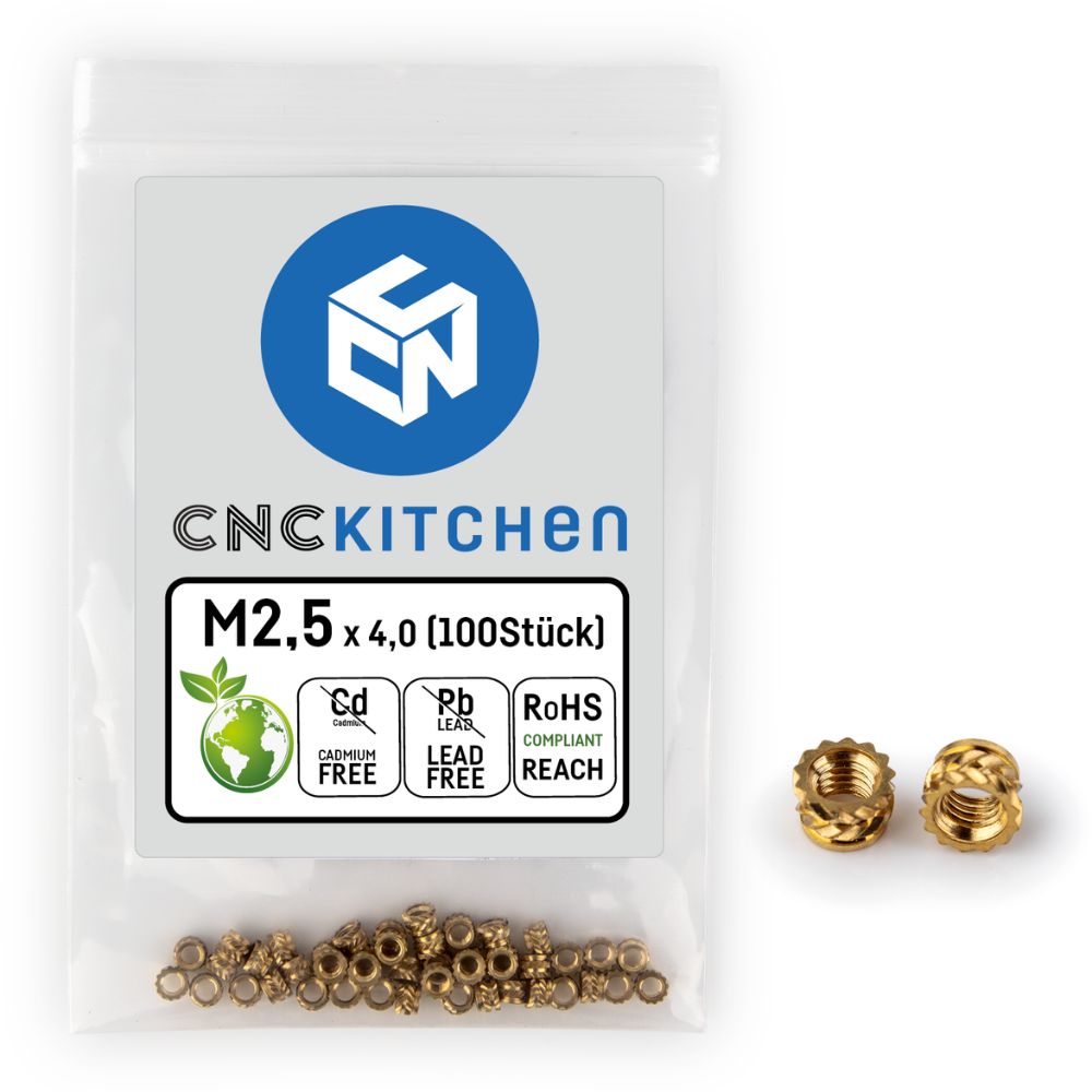 CNC Kitchen - Inserts Filetés M2,5x4.0 Courts - Lot de 100 pièces