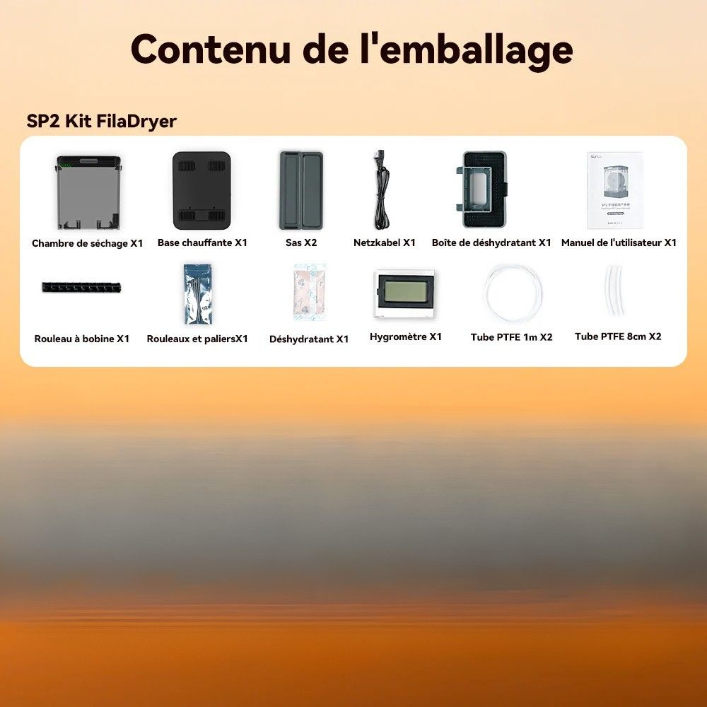 Pack Sunlu FilaDryer SP2 - 2 Boite de stockage + Base Chauffante + 2 Bobines PLA+2.0 Noir 1 kg