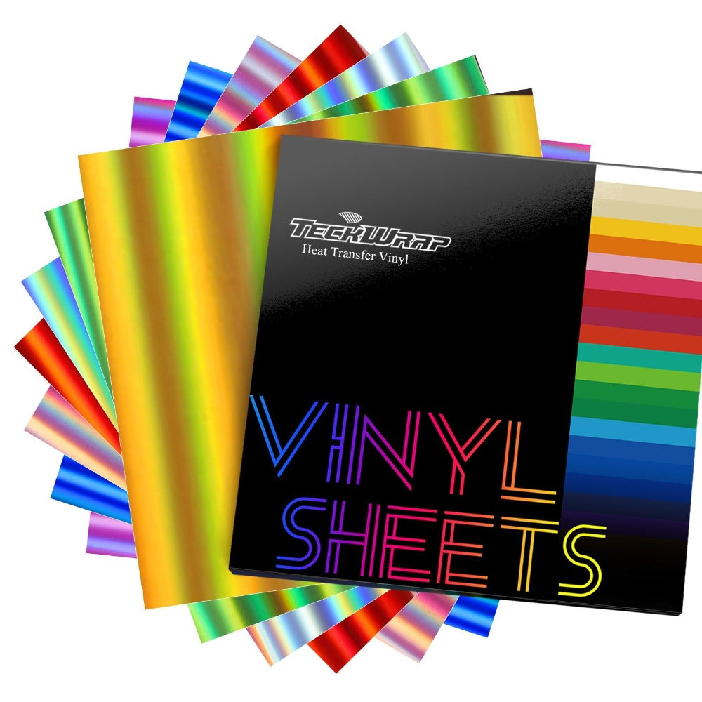 TeckWrapCraft - HTV Thermocollant - 7 Feuilles Holographique Métallisé - 30 x 30 cm