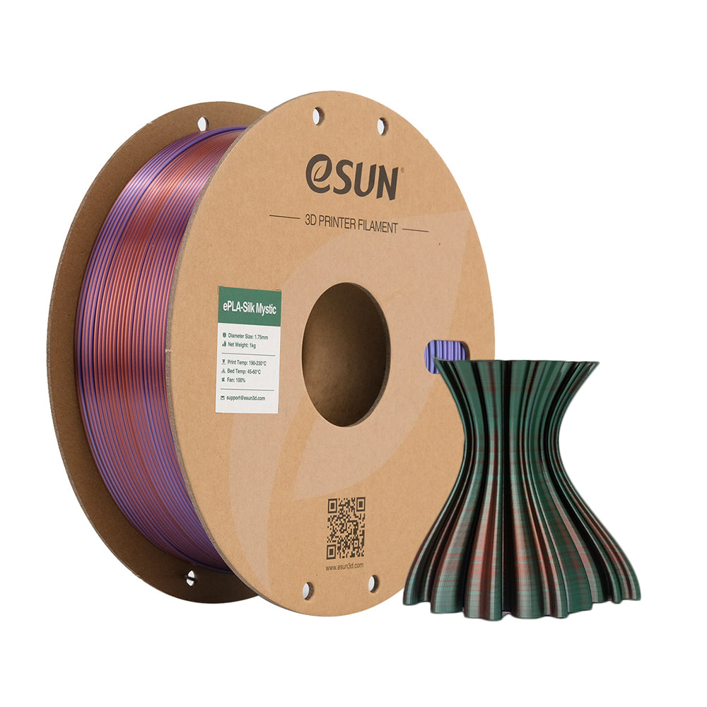 Bobine eSun de eSilk-PLA Mystic Copper Purple Green - 1 kg - Spool carton et son print
