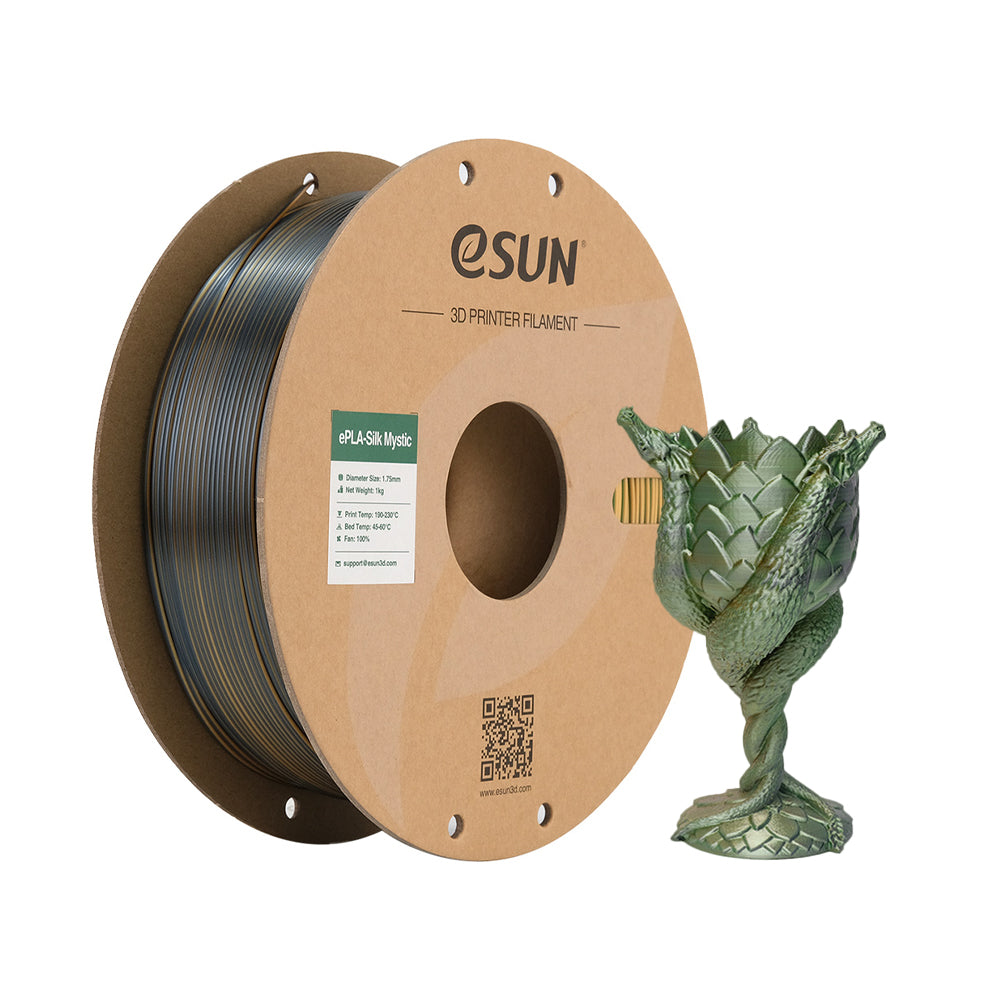 Bobine eSun de eSilk-PLA Mystic Gold Green Black - 1 kg - Spool carton et son print