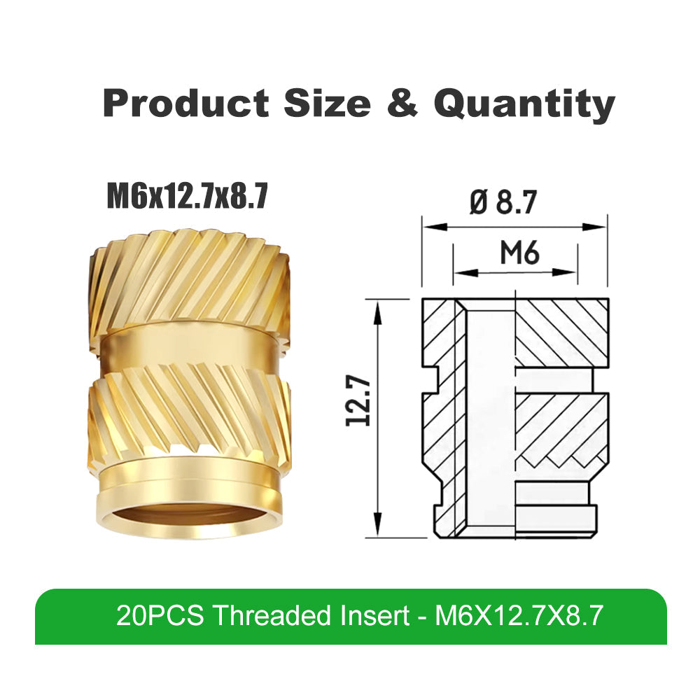 Mintion - Kit d'Inserts Filetés (Threaded Inserts Kit) - M6x12.7x8.7 - 20pcs