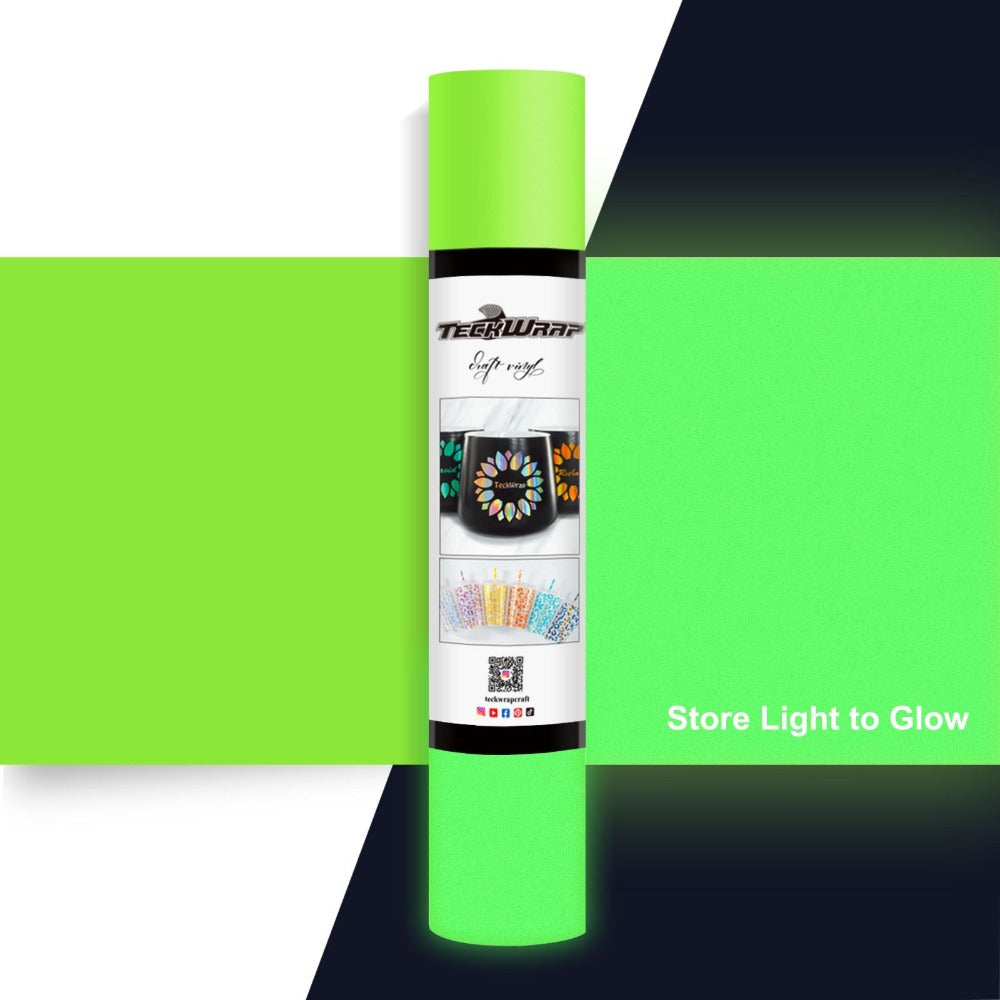 TeckWrapCraft - Glow in the Dark - Vinyle Adhésif Phosphorescent - Lime - 1,5 m