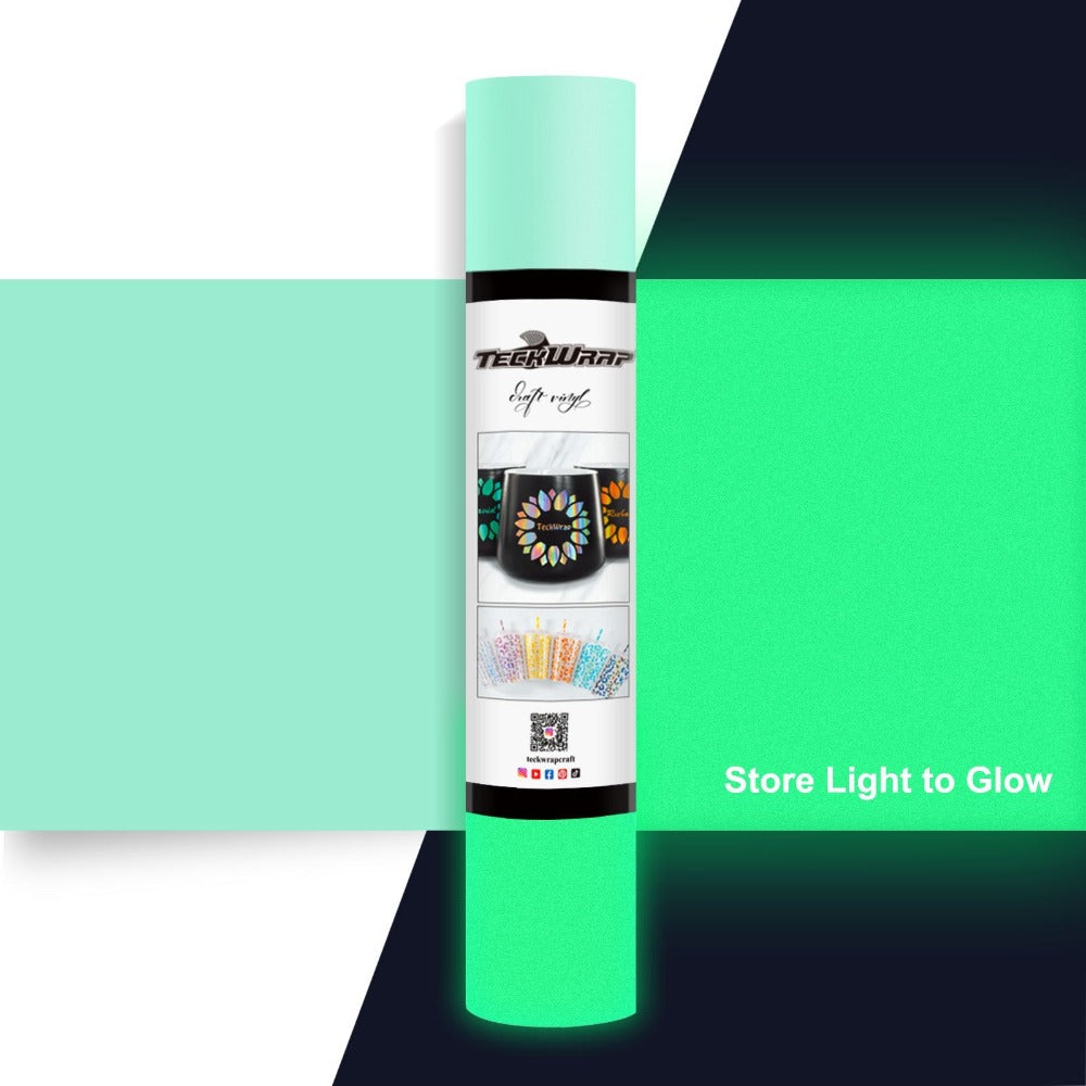 TeckWrapCraft - Glow in the Dark - Vinyle Adhésif Phosphorescent - Bleu Tiffany - 1,5 m
