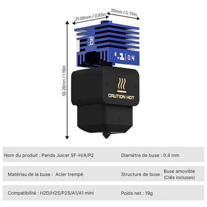 BIQU - Panda Juicer - Hotend à Débit Standard avec Buse de 0,4 mm en Acier Trempé pour Bambu Lab Séries A1/H2/P2 (Hotend Standard Flow with 0.4mm Hardened Steel Nozzle)
