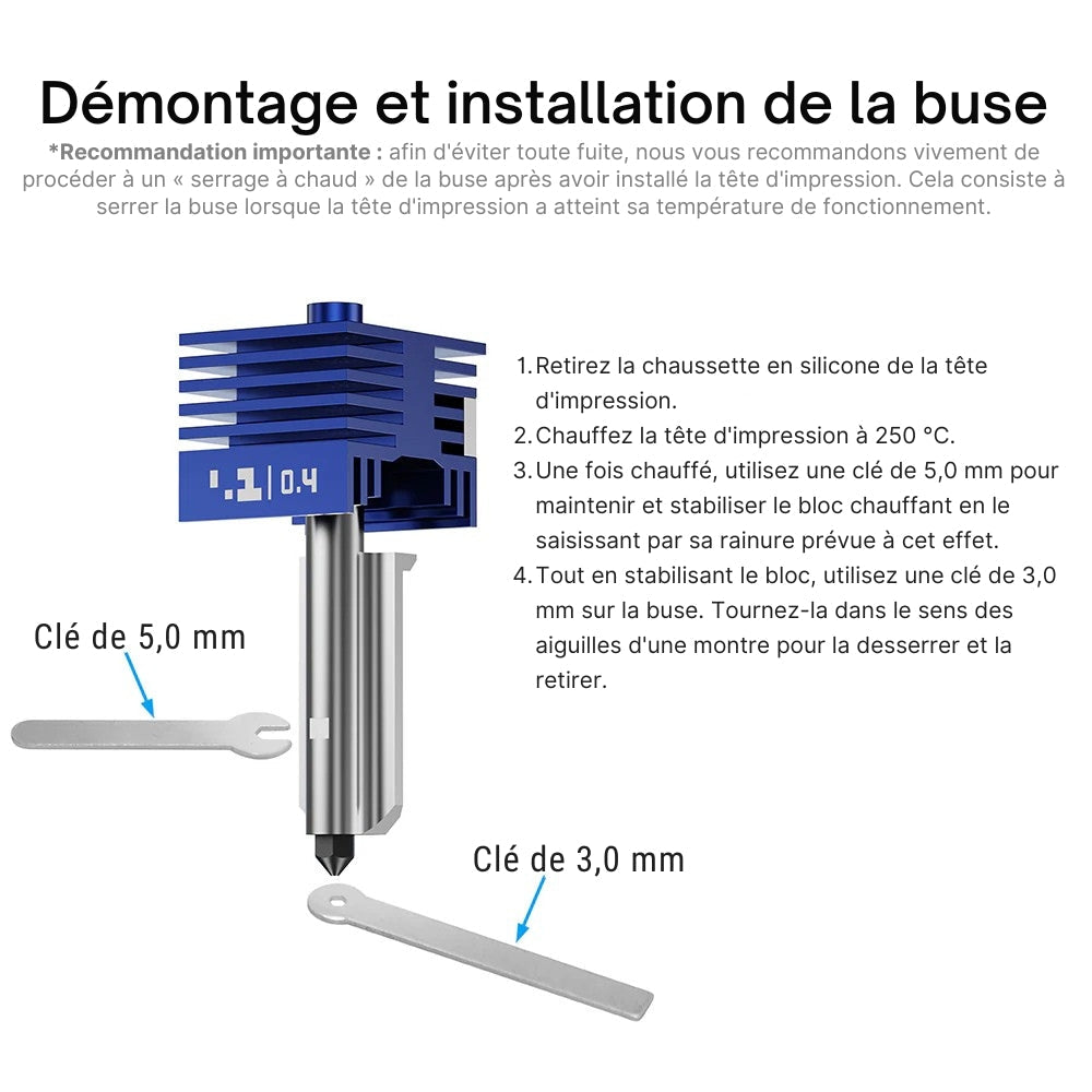 BIQU - Panda Juicer - SF-H/A Hotend Buse de 0,4mm en Acier Trempé pour Bambu Lab Série A1 H2