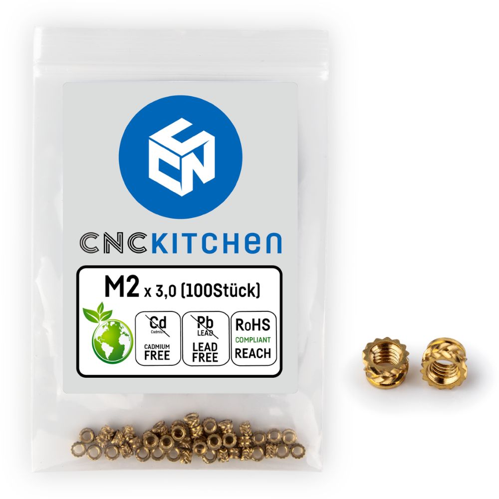 CNC Kitchen - Inserts Filetés M2x3.0 Courts - Lot de 100 pièces
