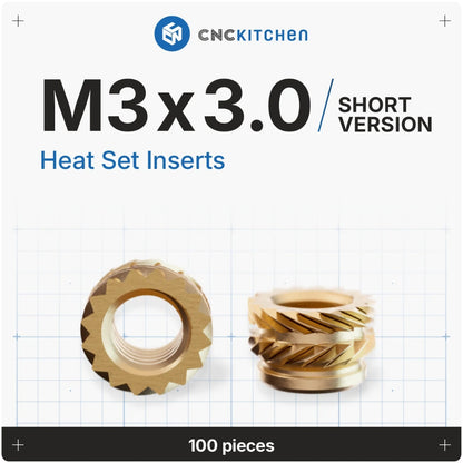 CNC Kitchen - Inserts Filetés M3x3.0 Courts - Lot de 100 pièces
