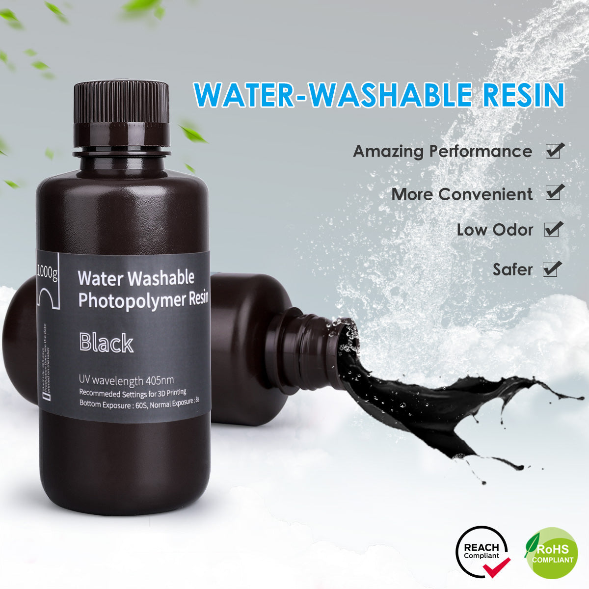 Pack ELEGOO - 6x Résine Water Washable - Noir Transparent (Smoky Black) - 1 kg
