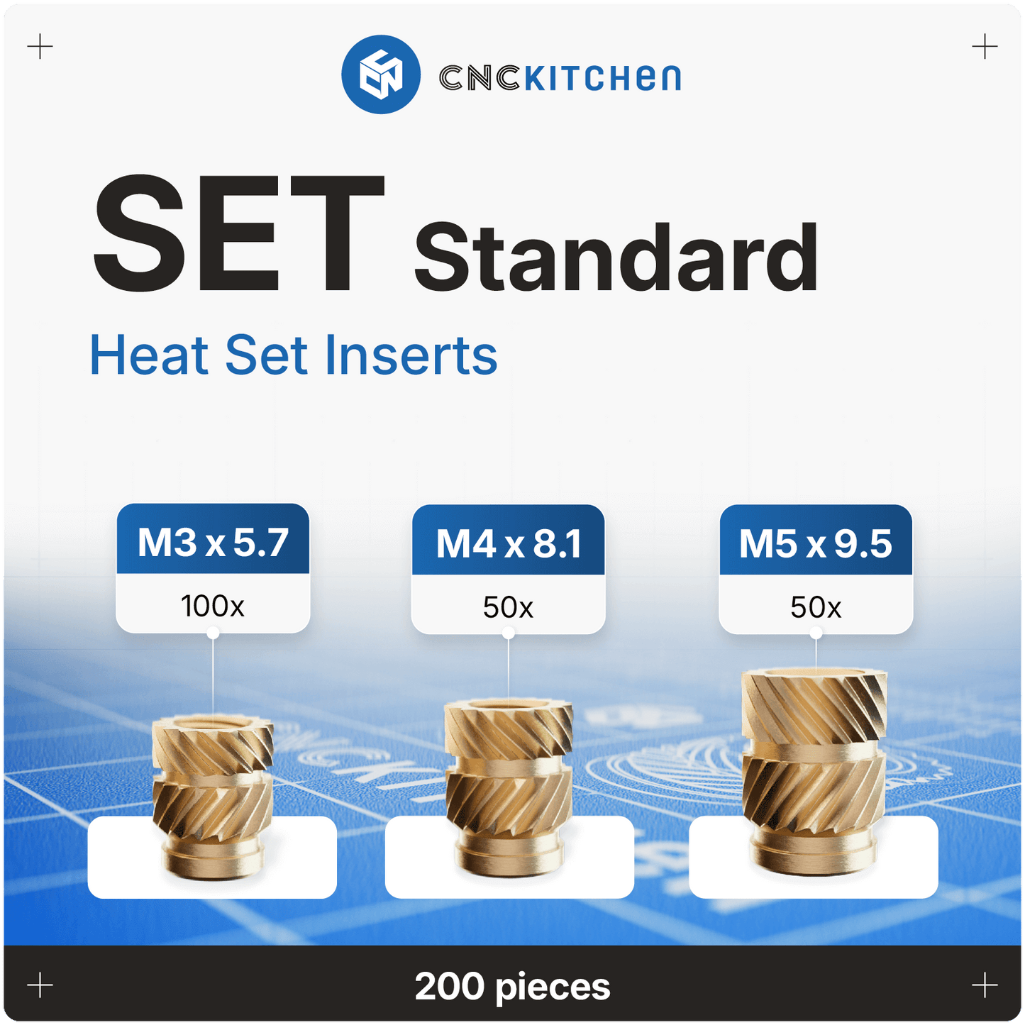 CNC Kitchen - Inserts Filetés Set Standard - Lot de 200 pièces