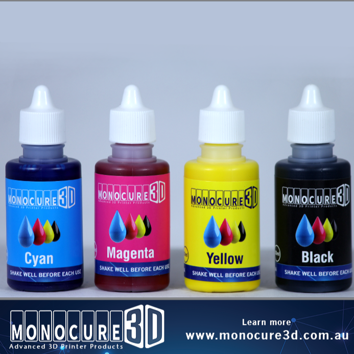 Monocure3D - Coffret de 4 pigments Cyan Magenta Jaune Noir - 30 ml