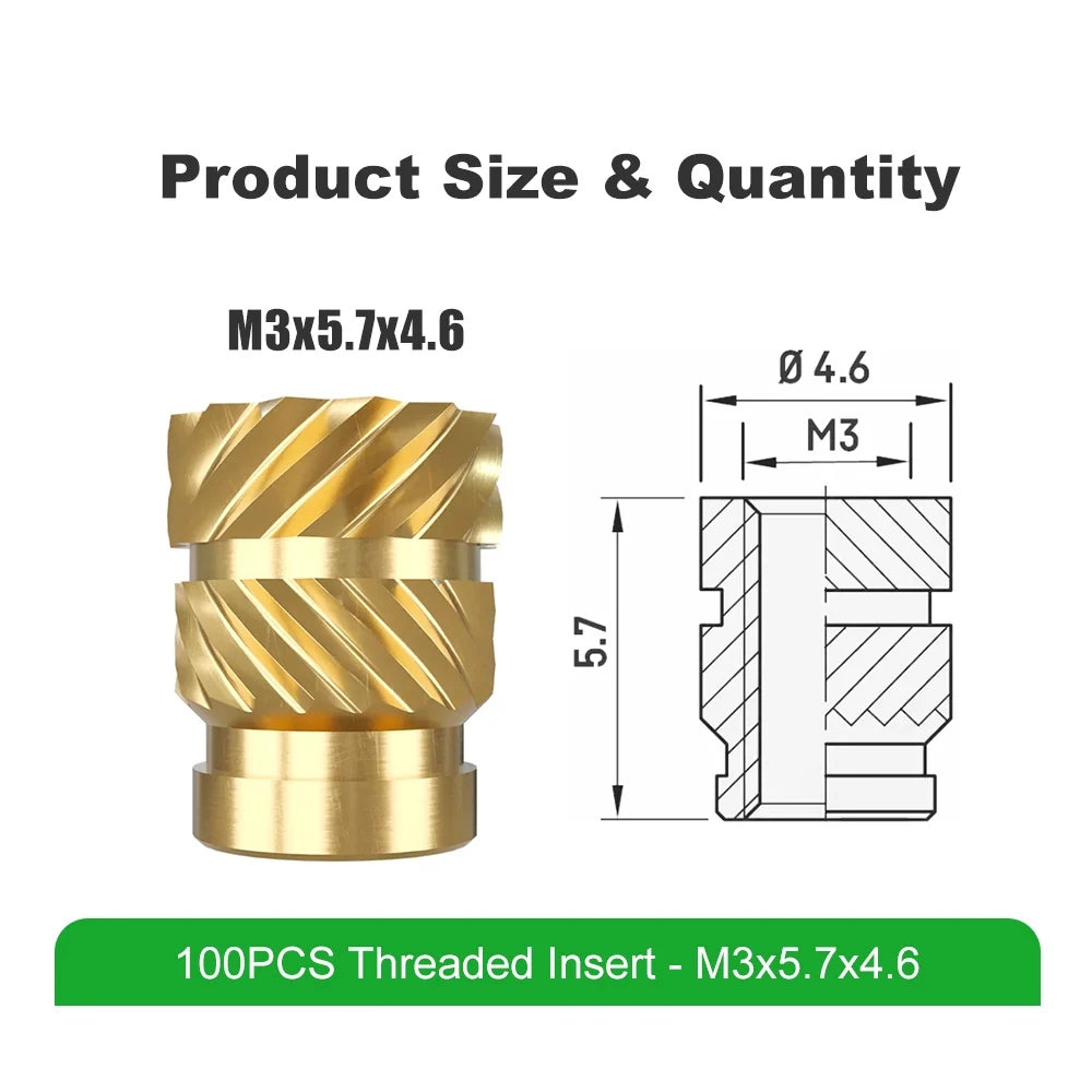 Mintion - Kit d'Inserts Filetés (Threaded Inserts Kit) - M3x5.7x4.6 - 100 pcs