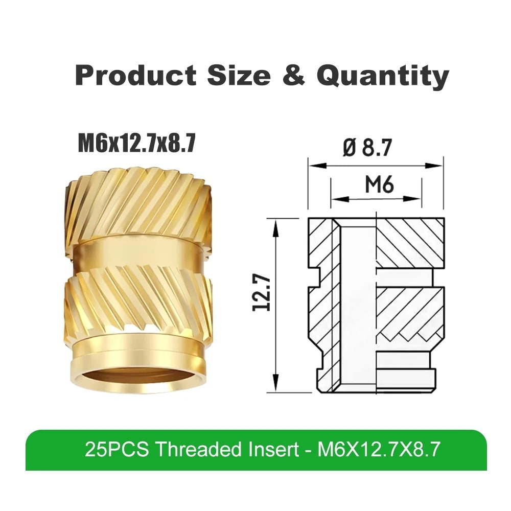 Mintion - Kit d'Inserts Filetés (Threaded Inserts Kit) - M6x12.7x8.7 - 25 pcs