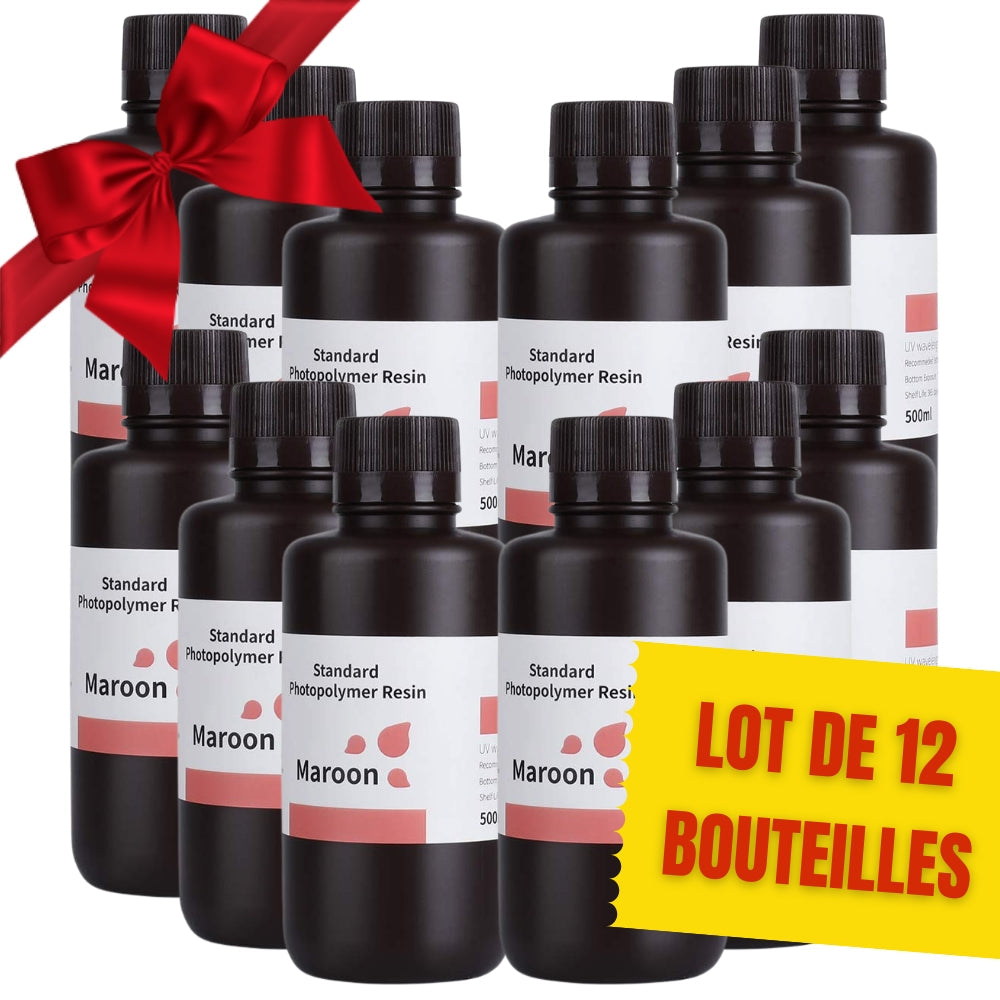 Pack ELEGOO - 12x Résine UV Standard - Bordeaux (Maroon) - 1 kg