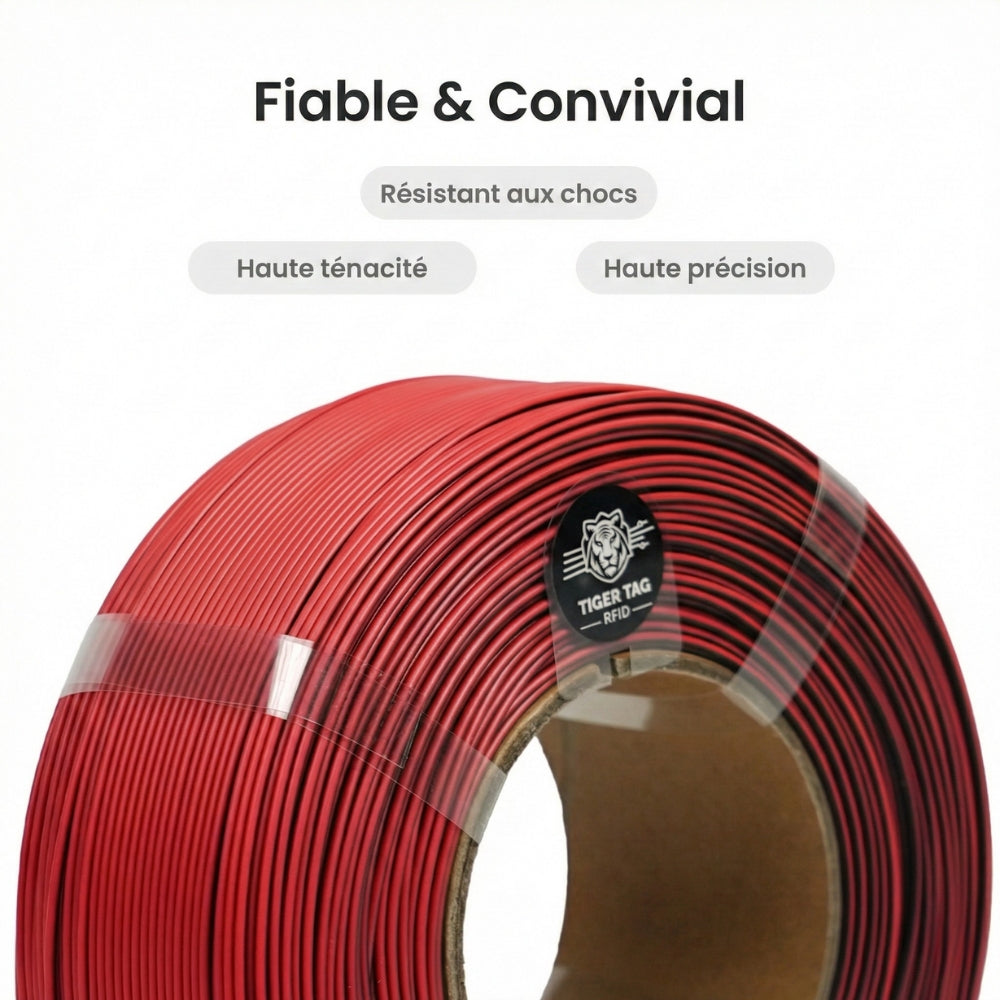R3D - Matte Dual Color - Noir & Rouge (Black-Red) - 1,75 mm - 1 kg Refill avec RFID TigerTag