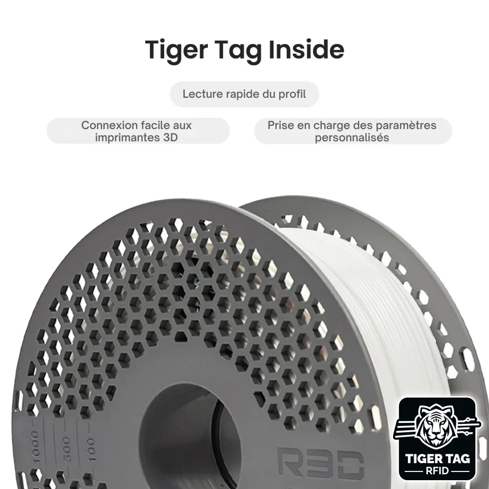 R3D - PETG High-Speed - Blanc (White) - 1,75 mm - 1 kg avec RFID TigerTag