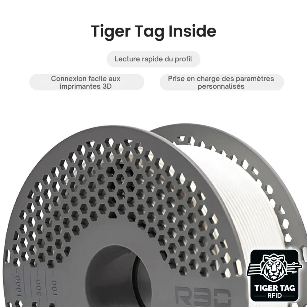 R3D - PLA High-speed - Blanc (White) - 1,75 mm - 1 kg avec RFID TigerTag