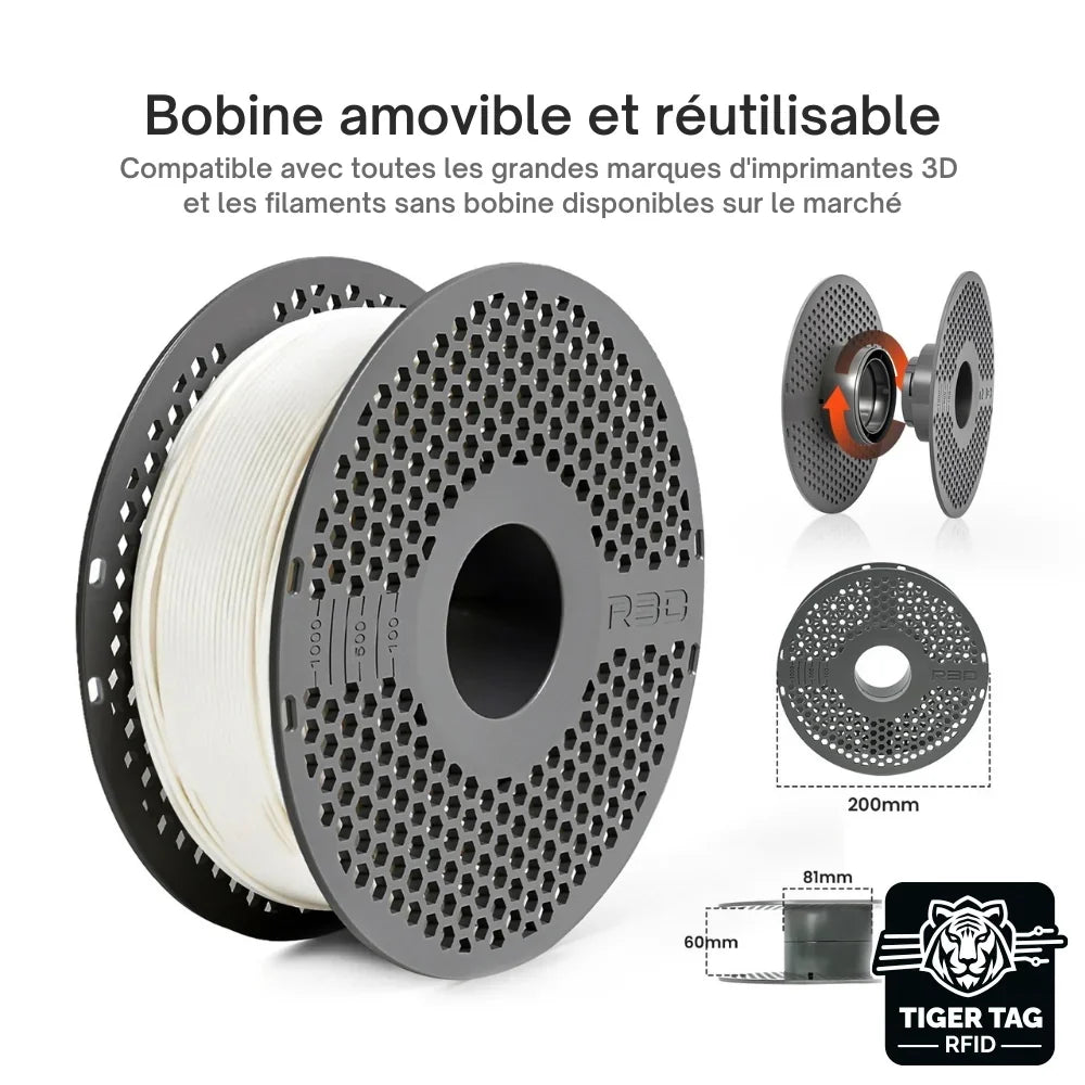 R3D - PLA High-speed - Blanc (White) - 1,75 mm - 1 kg avec RFID TigerTag
