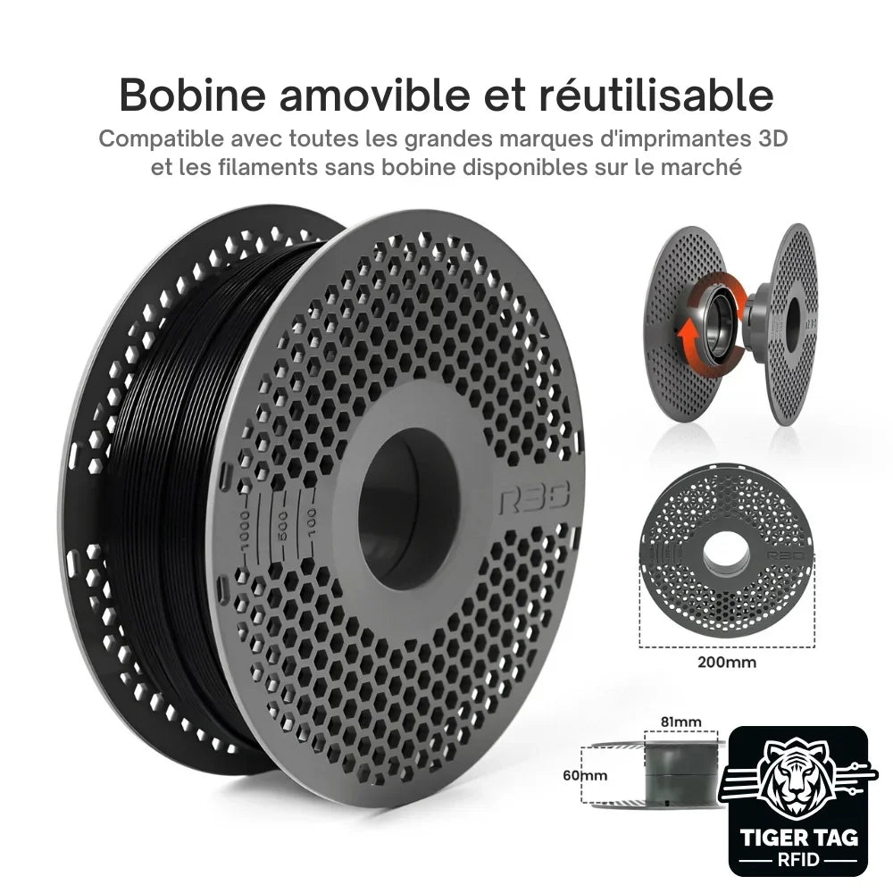 R3D - PLA High-speed - Noir (Black) - 1,75 mm - 1 kg avec RFID TigerTag
