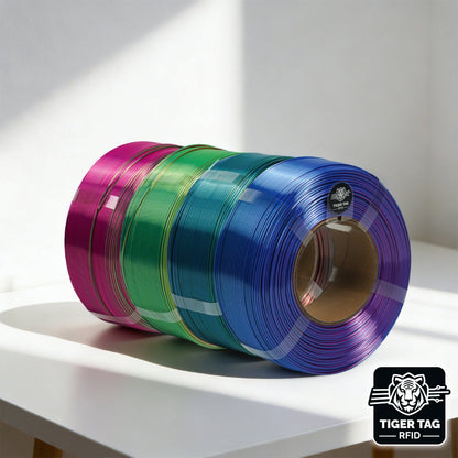 R3D - Tri-Silk color - Bleu/Vert/Orange (Blue/Green/Orange) - 1,75 mm - 1 kg Refill avec RFID TigerTag