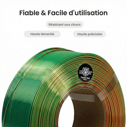 R3D - Tri-Silk color - Bleu/Vert/Orange (Blue/Green/Orange) - 1,75 mm - 1 kg Refill avec RFID TigerTag