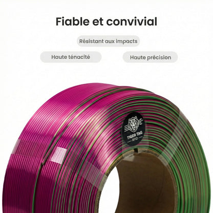 R3D - Tri-Silk color - Or/Vert/Fuschia (Gold/Green/Fuchsia) - 1,75 mm - 1 kg Refill avec RFID TigerTag